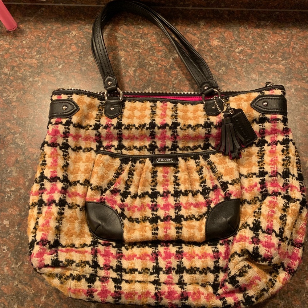 Coach Daisy Wool Tweed Plaid Shoulder Bag
